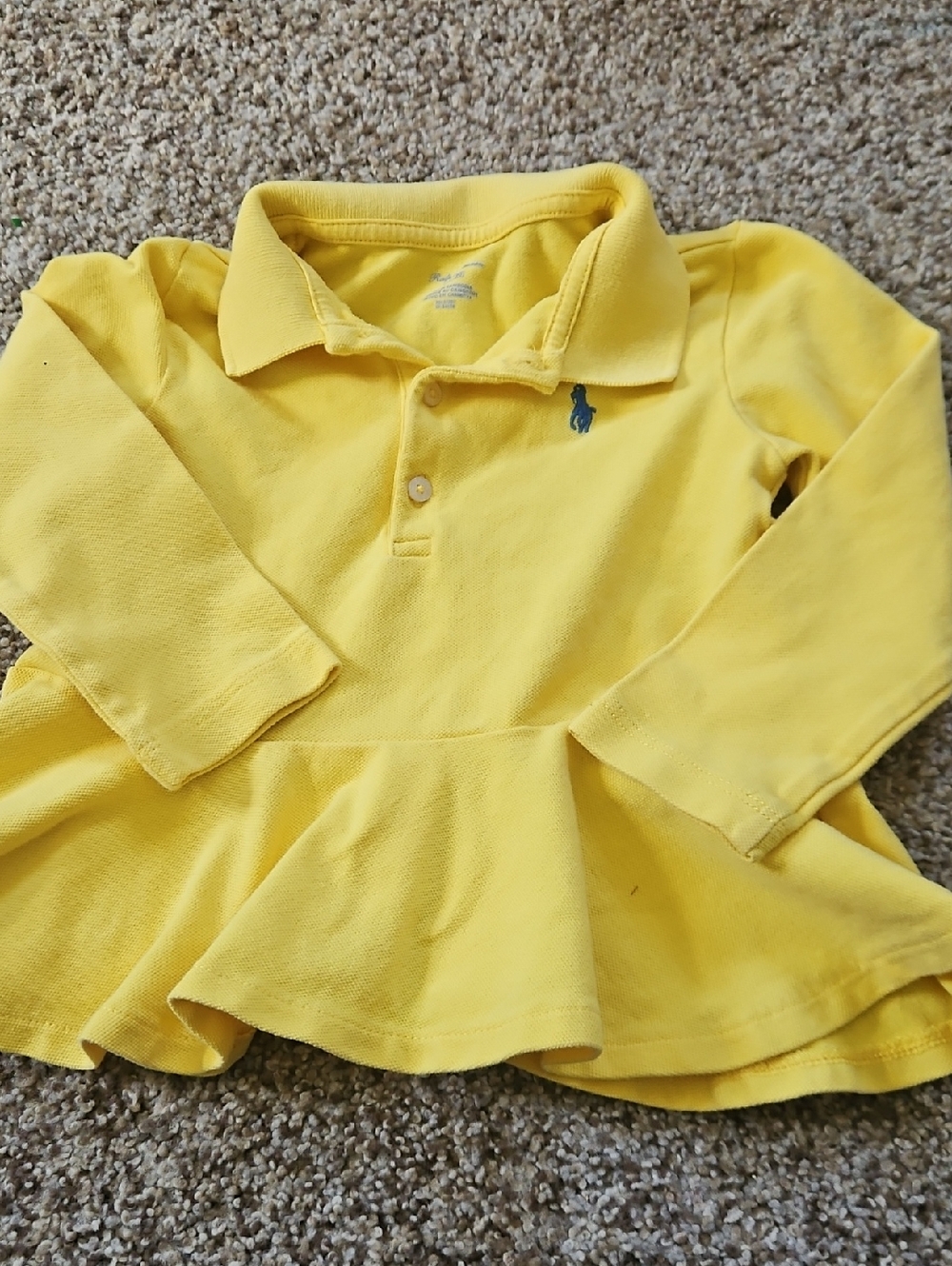 Ralph Lauren Yellow Long-Sleeve Polo Peplum Top with Blue Pony